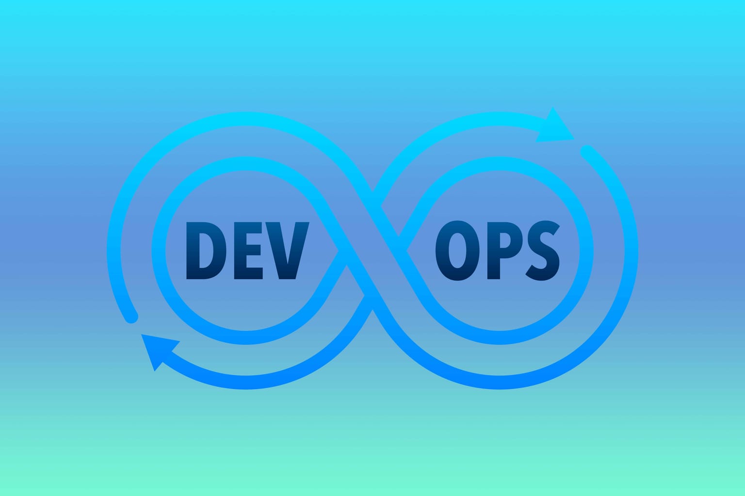 DevOps Symbol similar to infinity with DEV and OPS written in the centers.