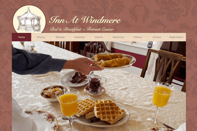 Inn At Windmere home page with image of breakfast being served
